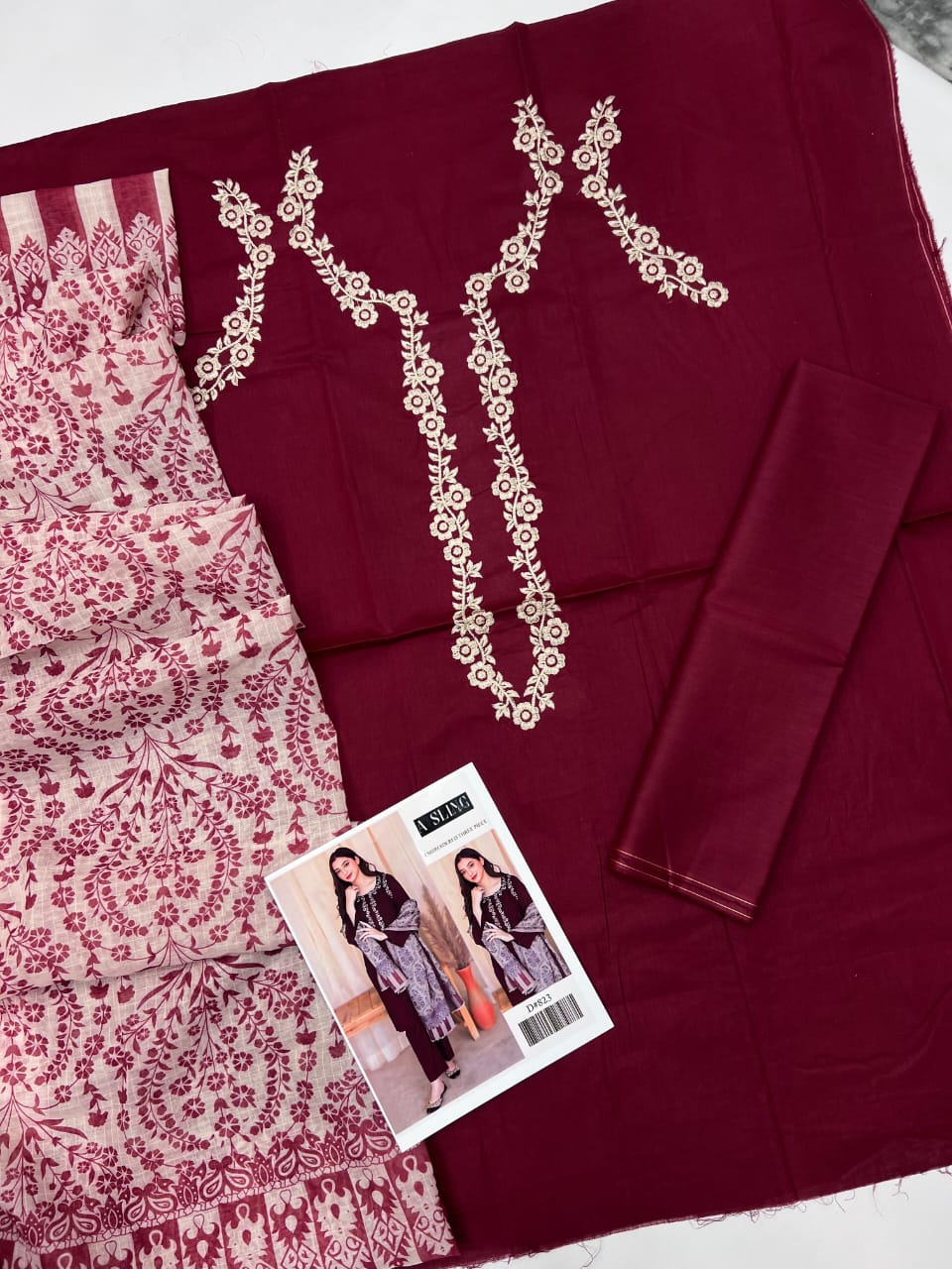 Embroidered Three Piece Suit (Maroon)Trending Article