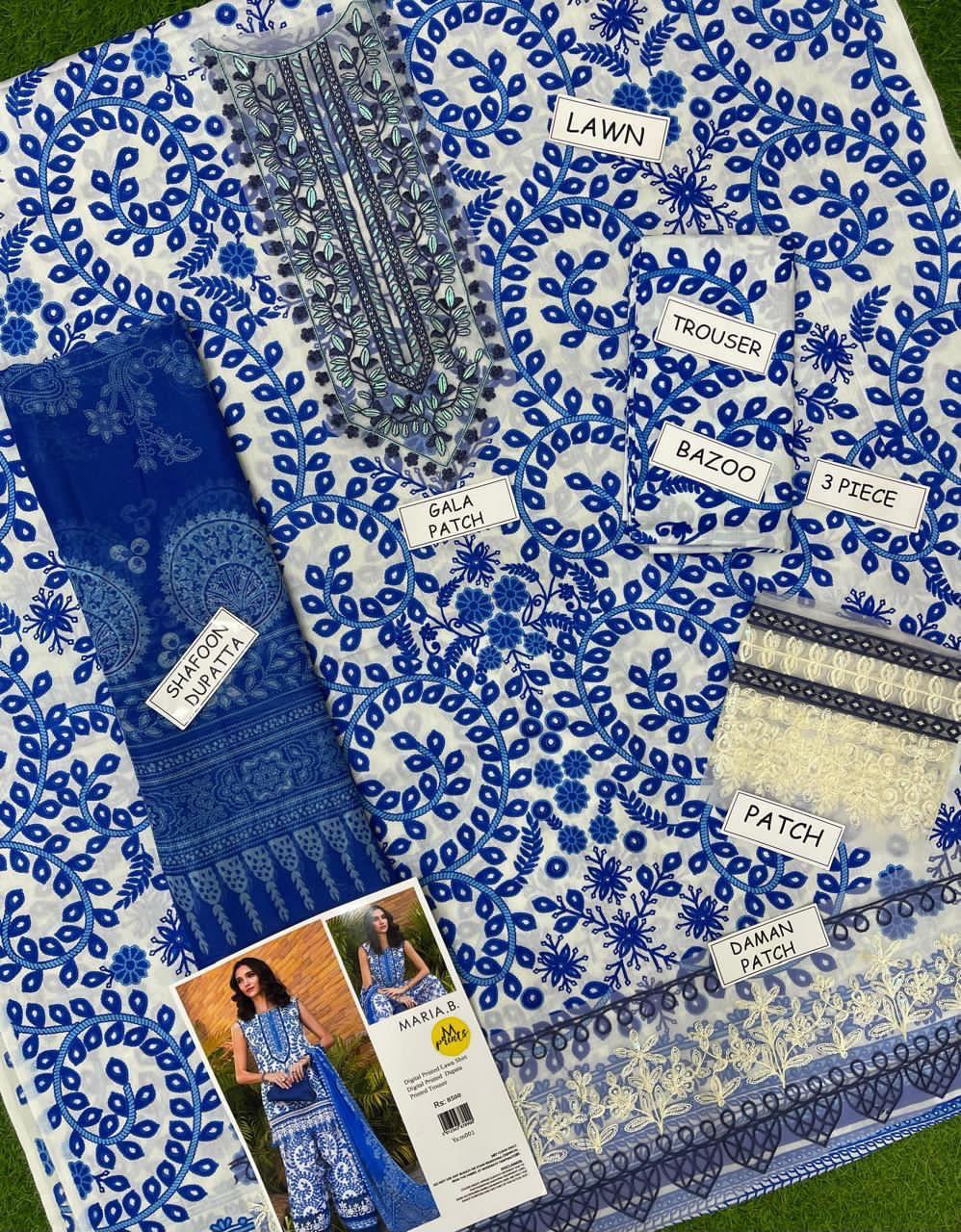 Embroidered Blue 3 Piece