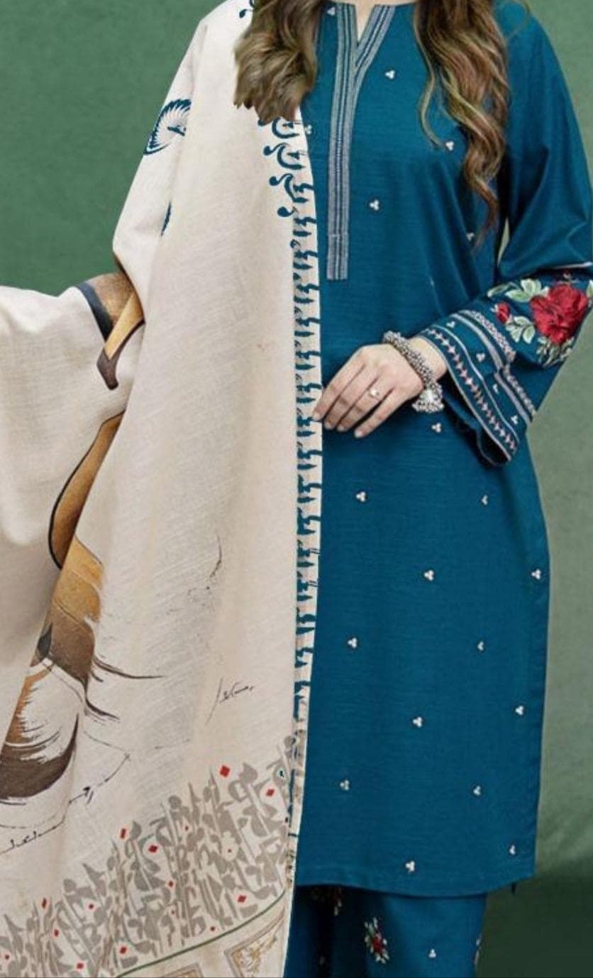 Embroidered Royal Blue 3 Piece Suit (Eid Collection 🔥)