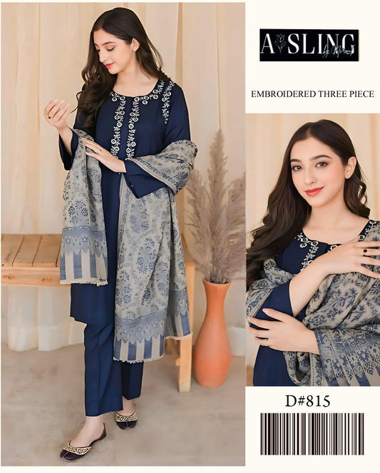 Embroidered Three Piece Suit (Blue)Most demanding Article