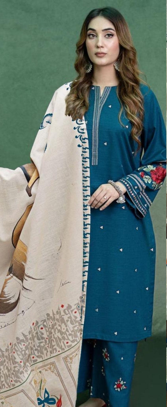Embroidered Royal Blue 3 Piece Suit (Eid Collection 🔥)