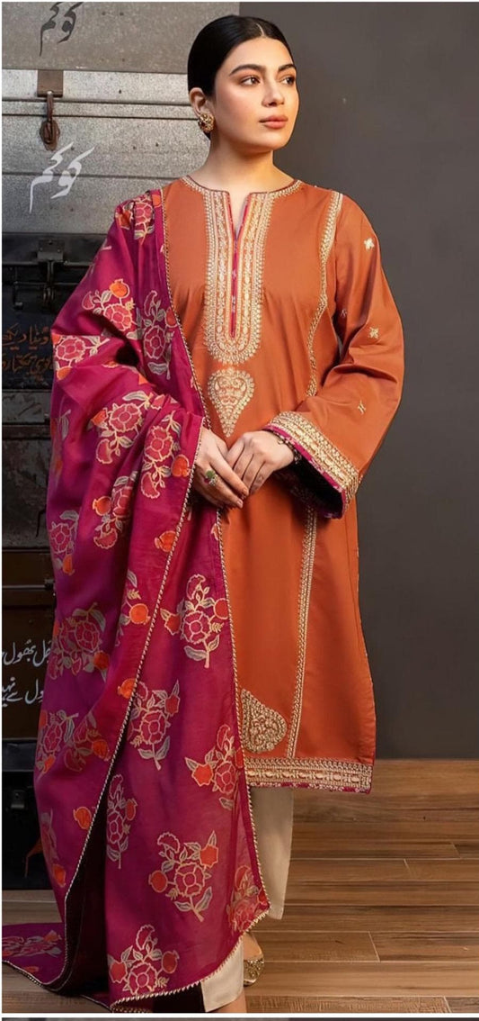 Orange 3-Piece Ladies Suit(Eid Sale🔥)