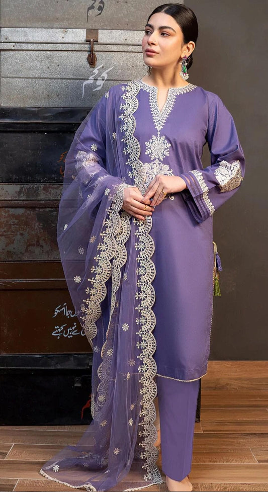 Embroidered 3-Piece Suit light Purple 💜